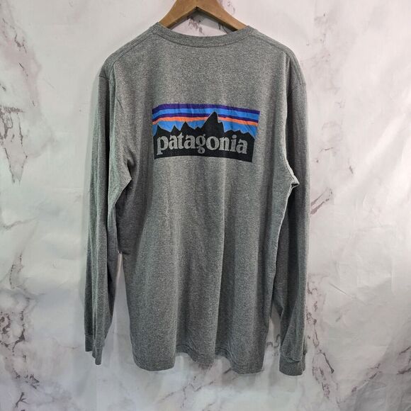 Patagonia T Shirt Men Large Grey Regular Fit Responsibili Tee Long Sleeve Logo - Picture 1 of 9